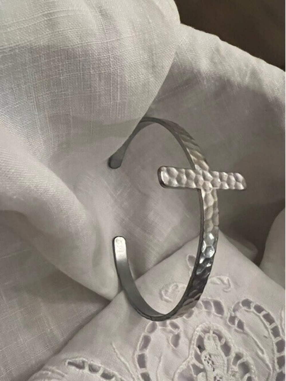 Hammered Metal Cross Cuff Bangle